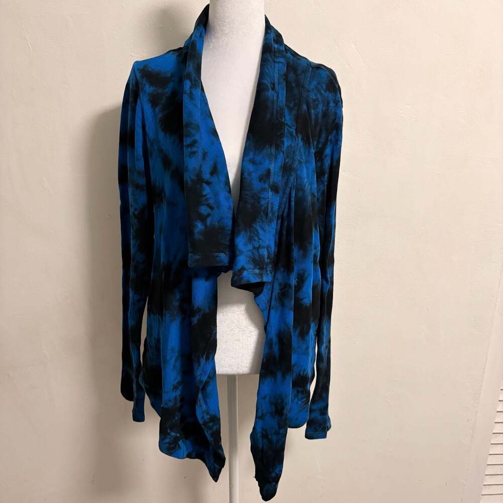 Marc New York Performance Blue Black Tie Dye Open Front Cardigan Cotton L